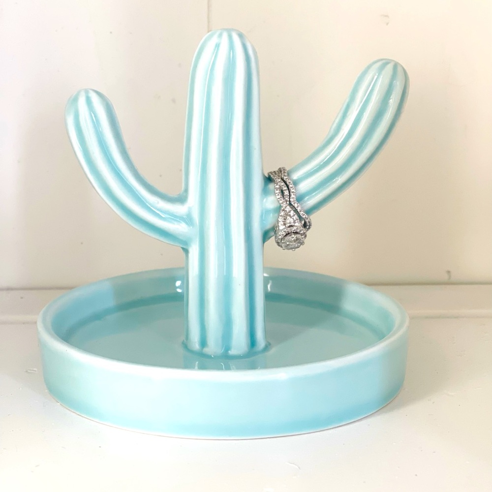 Turquoise Blue Cactus Ring Holder - Jewelry Tray